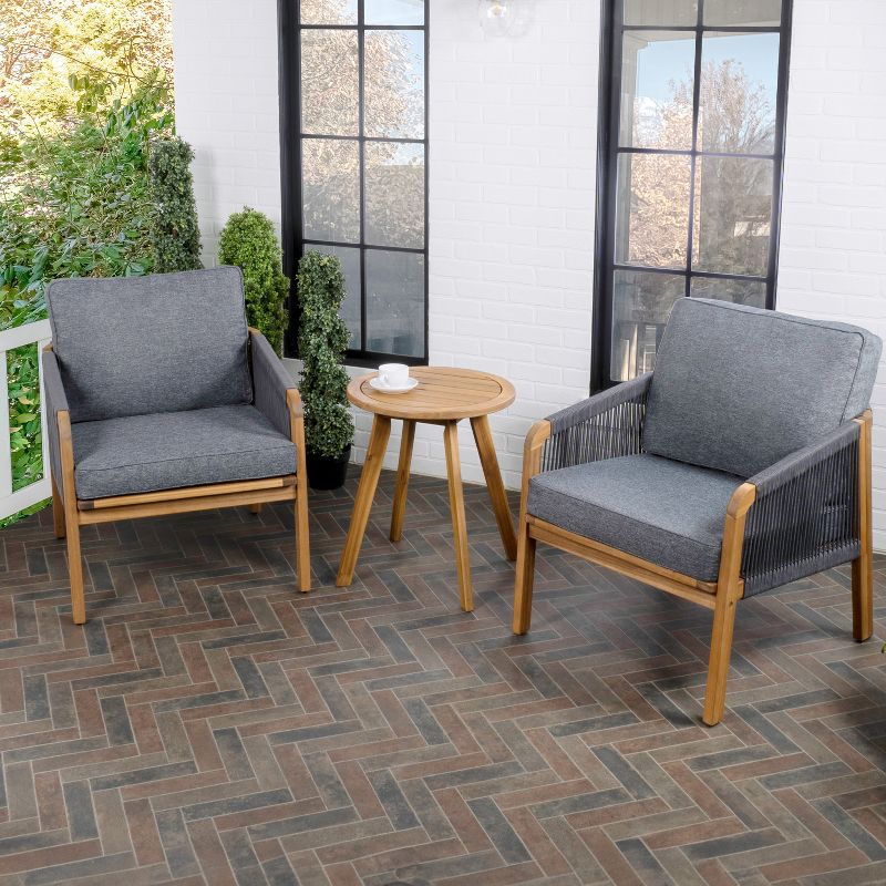 Aveiro 3-Piece Modern Bohemian Roped Acacia Wood Conversation Outdoor Patio Set with Cushions - JONATHAN Y, 3 of 9