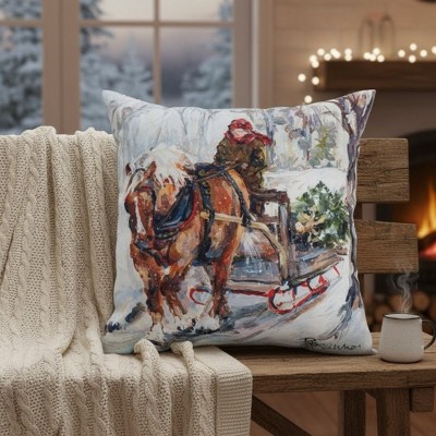 Polyester Climaweave Pillow 18"x18"– Holiday Tree Scene by Manual Woodworkers & Weavers