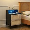 Whizmax Rattan Nightstand with Charging Station and LED Lights, Bedside Table with 2 Storage Rattan Drawer, for Living Room, Bedroom, Dorm, Black - 2 of 4