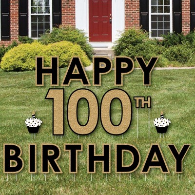 Big Dot of Happiness Adult 100th Birthday - Gold - Yard Sign Outdoor Lawn Decorations - Happy Birthday Yard Signs