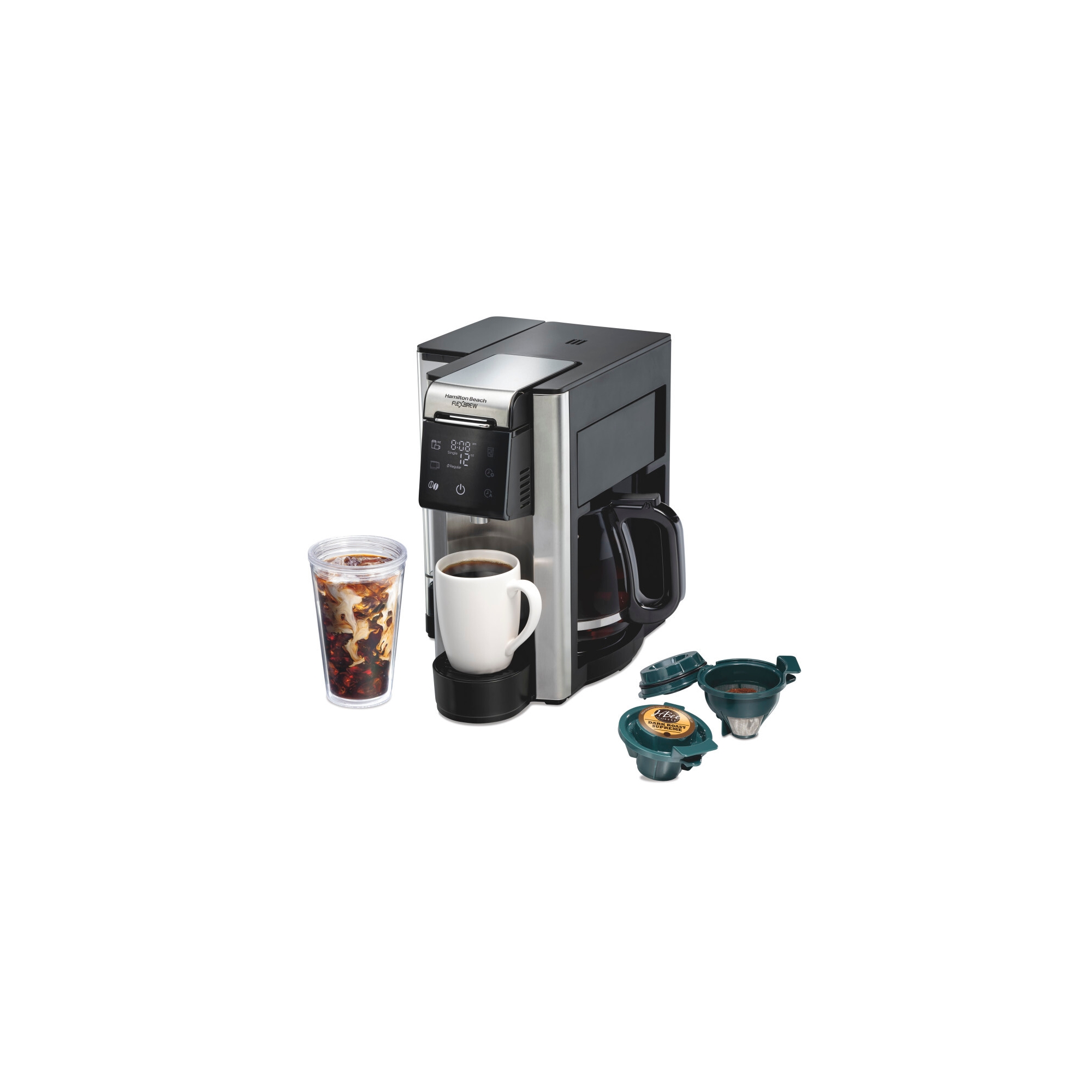 Hamilton Beach 12c FlexBrew 5 in 1 Drip Coffee Maker Black: 12 Cup Programmable & Single Serve, 1200W, Ground & Capsule Use