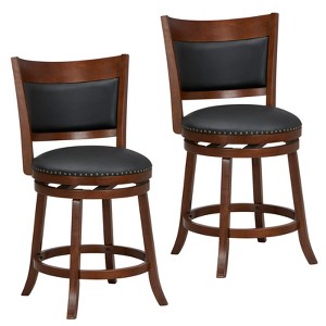 Costway Swivel Bar Stools Set of 2 25'' Counter Height 20'' Wider Cushioned Seat Kitchen - 1 of 4