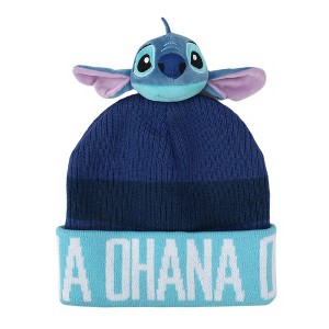 Disney Stitch Ohana Cuff Beanie With Plush Character Pom - 1 of 4