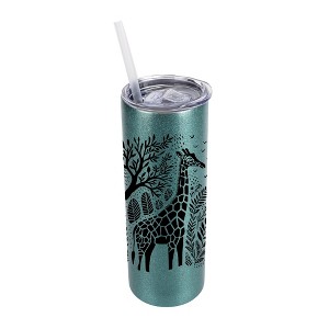 Elanze Designs Safari Giraffe 20 Ounce Double-Walled Stainless Steel Insulated Slim Travel Tumbler with Lid and Straw, Turquoise Blue - 1 of 4