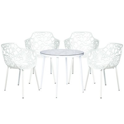 LeisureMod Devon 5-Piece Aluminum Outdoor Patio Dining Set - Glass Top, Stackable Chairs