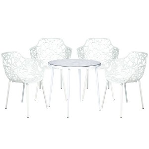 LeisureMod Devon 5-Piece Aluminum Outdoor Patio Dining Set - Glass Top, Stackable Chairs - 1 of 4