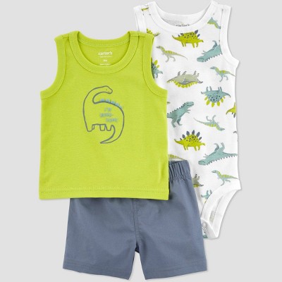 Image of Carter's Just One You® Baby Boys' Dino Top & Bottom Set - Green/Blue/White Newborn