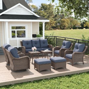 LayinSun Wicker Outdoor Furniture Set with 6-inch Comfy Cushions, High Back Patio Furniture Set with Swivel Rocking Chairs and Side Table - 1 of 4