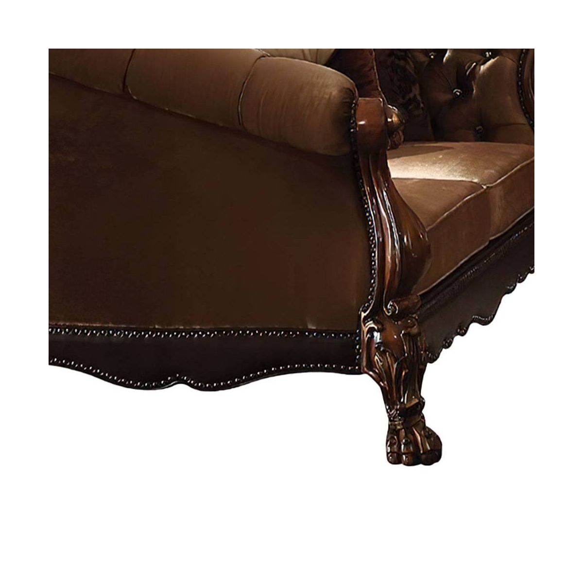 Acme Furniture Dresden Sofa Golden Brown Velvet/Cherry Oak Finish - thumbnail 2