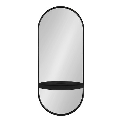 Estero 16" x 38" Black Metal Oval Wall Mirror with Shelf