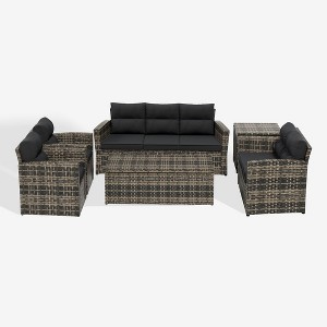 WestinTrends 6-Piece PE Rattan Wicker Outdoor Patio Conversation Sofa Set - 1 of 4
