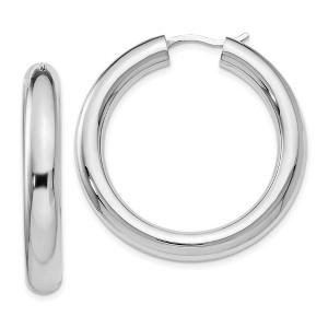 Black Bow Jewelry 5mm Round Tube Hoop Earrings in Sterling Silver, 35mm (1 3/8 in) - 1 of 4
