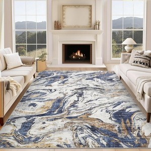 Machine Washable Runner Rug – Non-Slip Low Pile Foldable Soft Modern Abstract Carpet for Entryway Bathroom Laundry Room. - 1 of 4