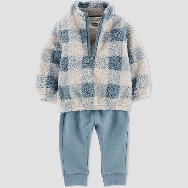 Carter&#39;s Just One You&#174;️ Baby Boys&#39; Plaid Faux Shearling  Pullover &#38; Bottom Set - Blue, 3 of 9
