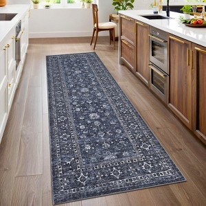 Vintage Rug for Living Room Washable Floral Print Bedroom Carpet, Non-Slip Oriental Distressed Floor Mat - 1 of 4