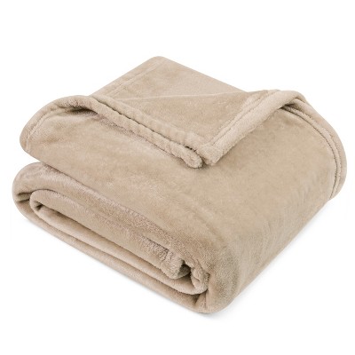 Taupe Fleece Plush Flannel Throw Blanket for Sofa Couch