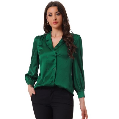 Allegra K Women's Satin Long Sleeve Work Business Casual Button Down Shirt  : Target