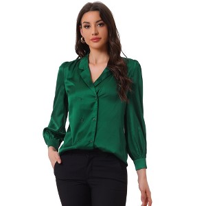 Allegra K Women's Satin Long Sleeve Work Business Casual Button Down Shirt - 1 of 4
