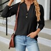 Womens Long Sleeve Button V Neck T-shirt Fall Causal Loose Solid Color Shirt Fashion Top Blouse Black XL - 3 of 4
