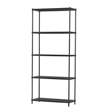 Design Ideas MeshWorks 5 Tier Full Size Metal Storage Shelving Unit Bookshelf, for Kitchen, Office, and Garage, 31.1" x 13" x 70.9", Black
