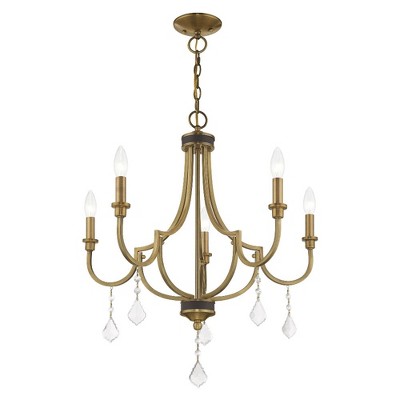 Antique Brass 5-Light Mini Crystal Chandelier