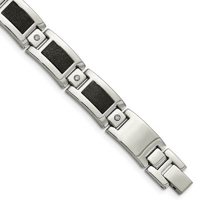 Black Bow Jewelry Mens Stainless Steel Diamond Polished & Laser Cut Bracelet, 8.25 Inch