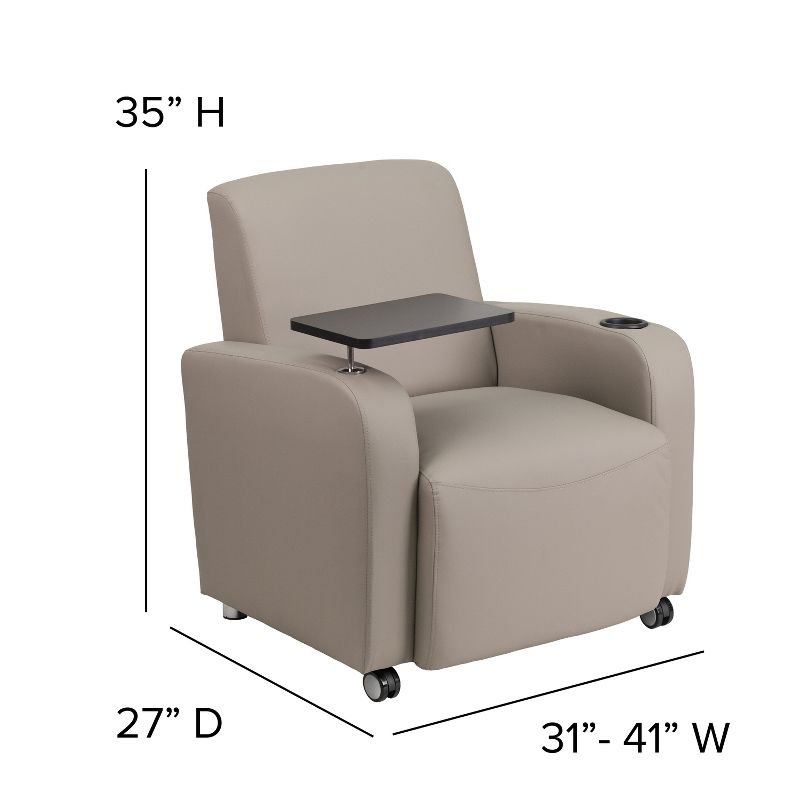 Flash Furniture LeatherSoft Guest Chair with Tablet Arm, Front Wheel Casters and Cup Holder, 4 of 11