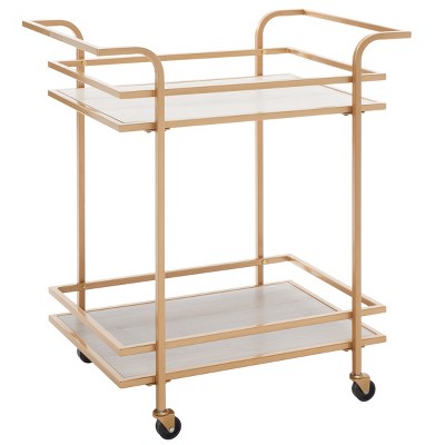 Matte Gold and Grey 2-Tier Bar Cart with Handles
