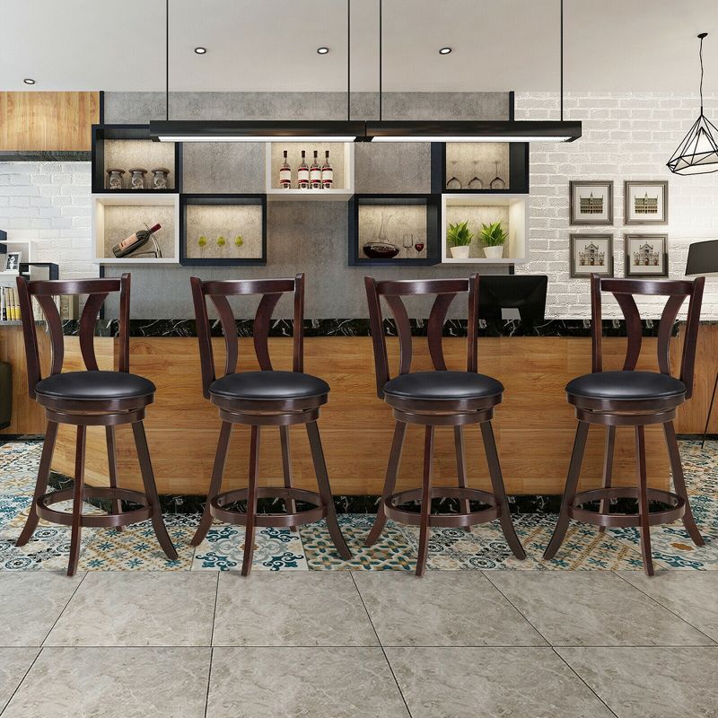 Costway Set of 4 Swivel Bar stool 24'' Counter Height Leather Padded Dining Kitchen Chair, 3 of 11