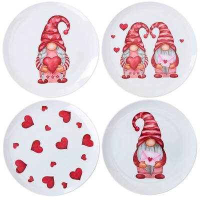 The Lakeside Collection Valentine's Day Whimsical Gnome Printed Tabletop Collection - Set of 4 Melamine Plates