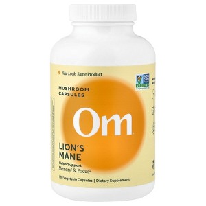Om Mushrooms Lion's Mane Mushroom Capsules, 180 Vegetable Capsules (666 mg per Capsule) - 1 of 4