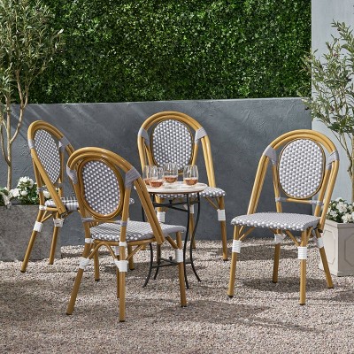 Gray and White Faux Rattan Armless Bistro Chairs with Bamboo Print Finish, Set of 4