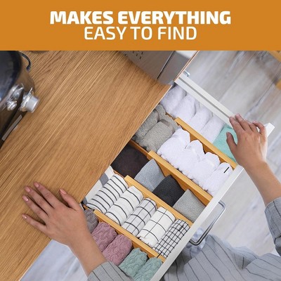 Adjustable Natural Bamboo Drawer Dividers 4-Pack