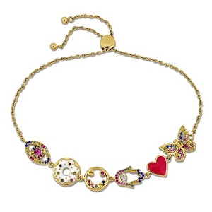 EVERLY JEWELRY | Yellow Plated Sterling Silver Created Spinel, Citrine & Created Pink White Sapphire, Created Ruby, Tourmaline Enamel Bracelet, 10" - 1 of 4