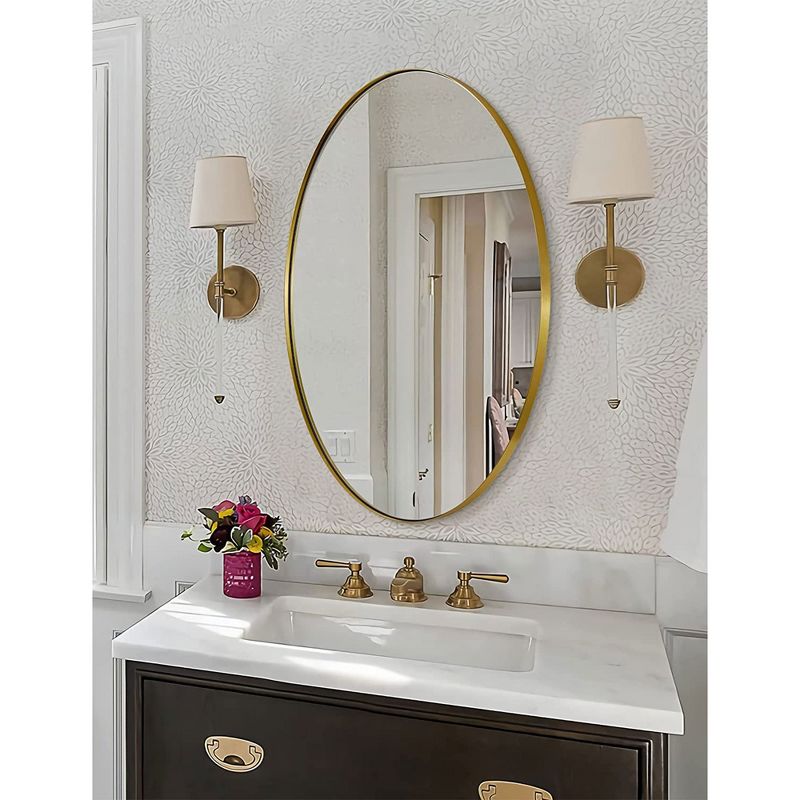 ANDY STAR T03-S10-O2230G Modern Decorative 22 x 30 Inch Oval Wall Mounted Hanging Bathroom Vanity Mirror with Stainless Steel Metal Frame, Gold, 5 of 7