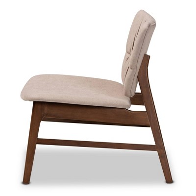 Beige and Walnut Brown Leather Wood Slipper Chair
