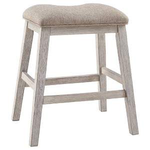 Signature Design by Ashley Set of 2 Skempton Upholstered Counter Height Barstools Beige: Polyester, Wood Frame, Footrest - 1 of 4