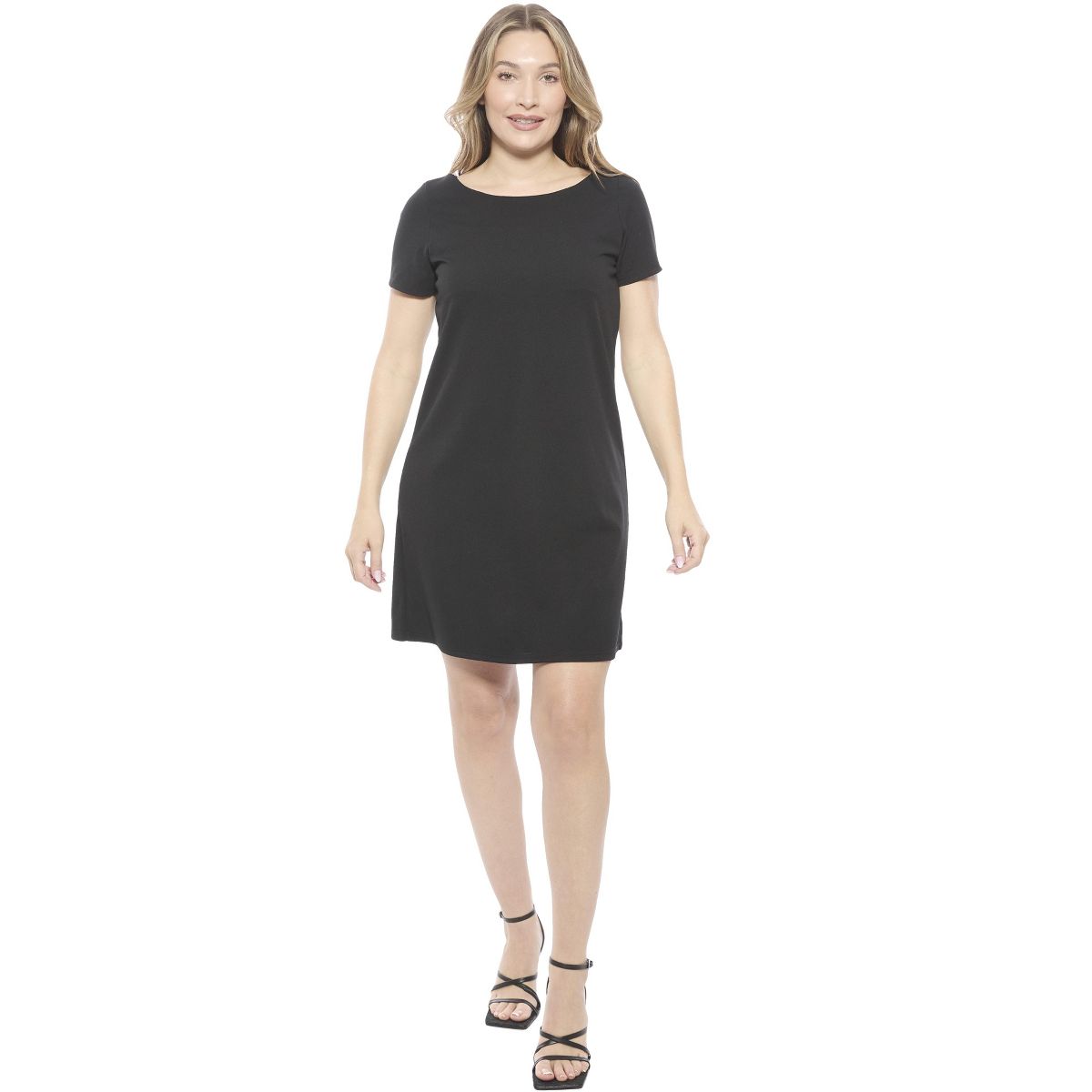 Womens Solid Short Sleeve Round Neck Mini Shift Dress - 24seven Comfort Apparel™