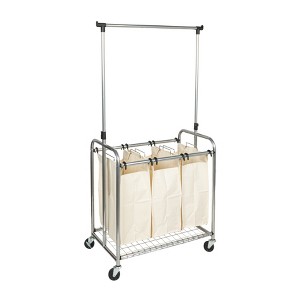 3-Bag Laundry Sorter with Clothes Rack - 1 of 4