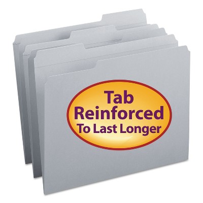 Smead File Folders 1/3 Cut Reinforced Top Tab Letter Gray 100/Box 12334