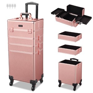 Byootique Pro 4in1 Rolling Makeup Train Case Makeup Artist Organizer Rose Gold - 1 of 4