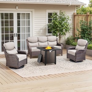 Gymojoy Outdoor Fire Pit Table with Sofa Swivel Chair 6-inch Thick Cushion Furniture Set - 1 of 4