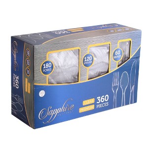 Premium Clear Plastic Cutlery Set – 360-Piece Disposable & Reusable Combo (180 Forks, 120 Spoons, 60 Knives) for Weddings, Parties, Catering & Events - 1 of 3