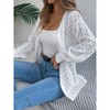 Women's Hollow Out Long Sleeve Open Front Knit Cardigan - 3 of 4