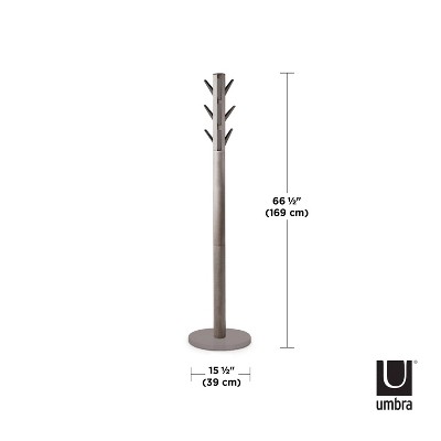 Gray Rubberwood Modern Freestanding Coat Rack with 9 Hooks