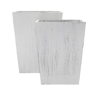 White-Washed Wooden Rustic Trash Can Set with Handles