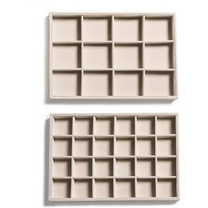 Set of 2 Stackable Velvet Jewelry Trays, Drawer Organizer Inserts for Earrings, Bracelets & Necklaces, Beige - 1 of 4