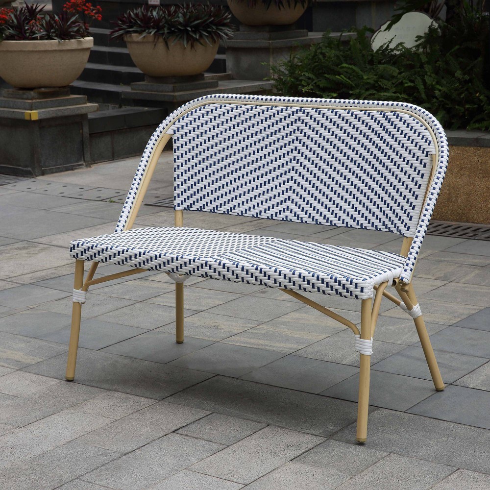 Photos - Garden Furniture Alertis Patio Wicker Bench - Navy/White - miBasics: Resin, Aluminum Frame,