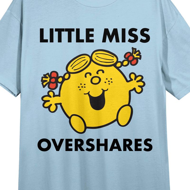 Mr. Men And Little Miss Meme Little Miss Overshares Crew Neck Short Sleeve Light Blue Women's Night Shirt, 2 of 3