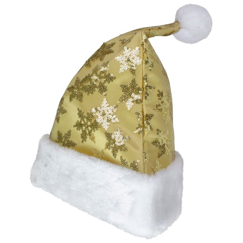 Northlight 21" Gold and White Sequin Snowflake Christmas Santa Hat Costume Accessory - Medium, 2 of 5